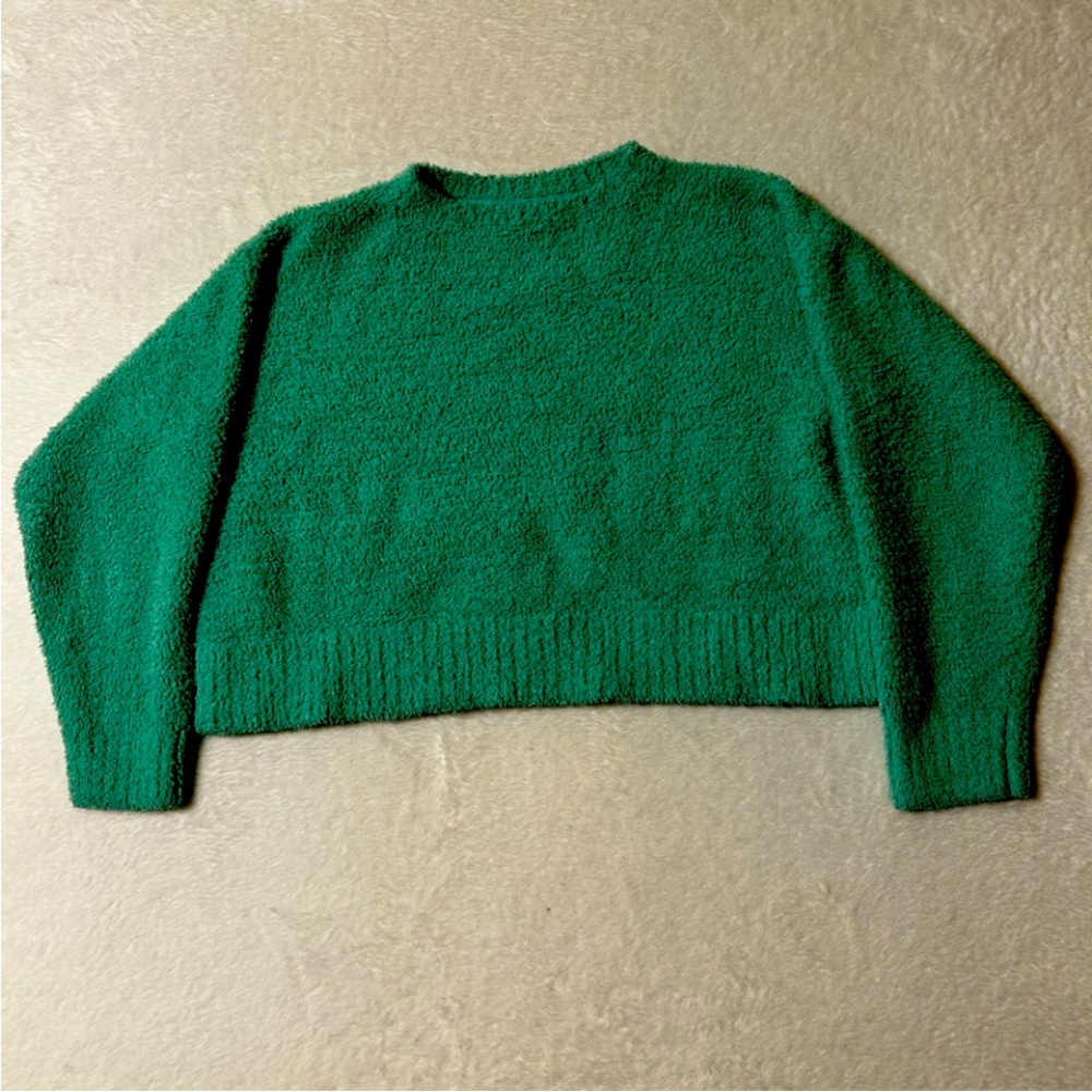 GAP Kids Girls Cropped Plush Sweater Medium Green Long Sleeve Crew Neck